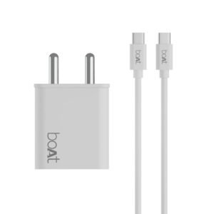 boAt WCDV 22.5W Dual Port Charger with 22.5W Power Delivery Support & 18W Quick Charge 3.0, Type C to Type C Cable(White)