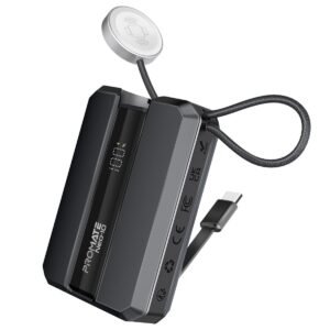 Promate Power Bank 10000mAh with Built-In USB-C Cable, 30W USB-C™, Neo-10 - Grey