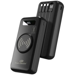 tD True Desire 20000 mAhPolymer Digital Display Power Bank with in-Built 4 in 1 Cable Fast Charging for Mobile, Black)