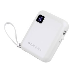 ZEBRONICS MW64 Compact Power Bank, 10000 mAh, Rapid Charge, Made in India (WHITE)