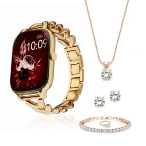 Vibez Allure Luxury Smart Watch for Women & Gift Box- Stainless Metal Straps,1.83" Display, BT Calling Smartwatch & Jewellery Set for Women