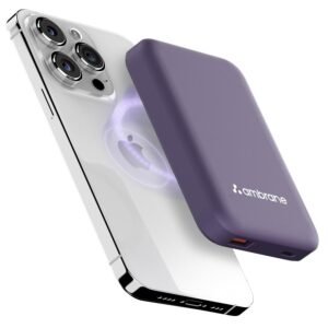 Ambrane MagSafe Wireless 10000mAh Fast Charging Power Bank, Strong Magnet, (Aerosync Snap, Purple)
